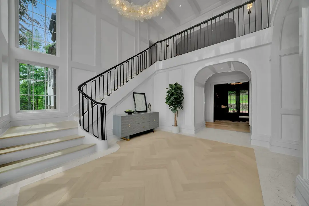 Kitchen with herringbone flooring