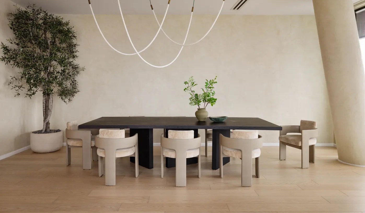 Dining room with olive tree and oak flooring