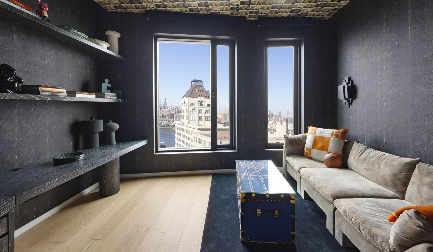 Media lounge with skyline views