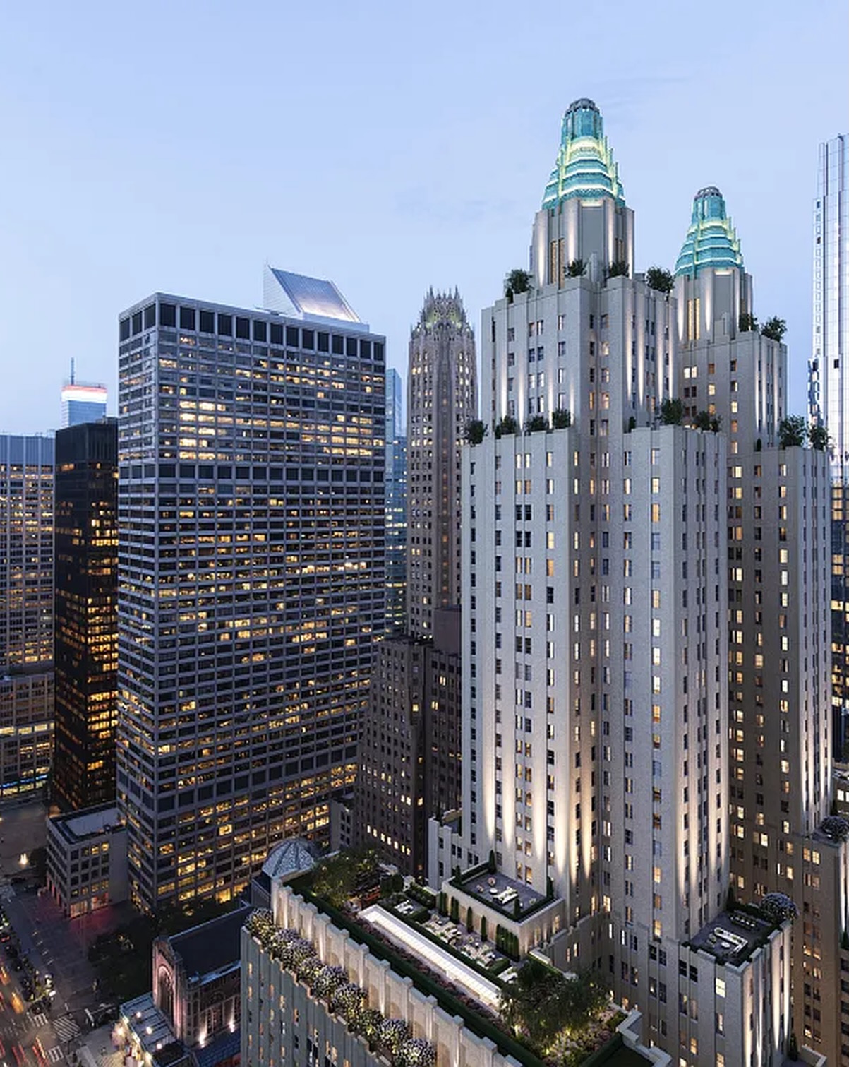The Waldorf Astoria aerial skyline view